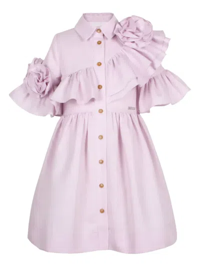 Jessie And James Kids' Rose-detail Ruffled Shirt Dress In Pink