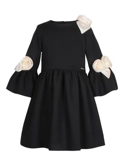 Jessie And James Kids' Rose-embellished Flared Dress In Black