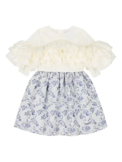 Jessie And James Kids' Ruffled Patterned Dress In White