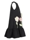 Jessie And James Silk-flower Ruffled Mini Dress In Black