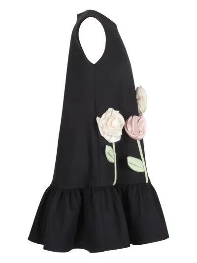 Jessie And James Kids' Silk-flower Ruffled Mini Dress In Black