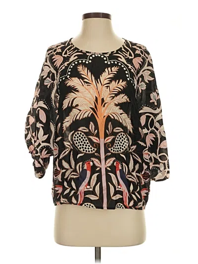 Pre-owned Jessie Liu 3/4 Sleeve Silk Top Black Cold Shoulder Neckline Tops