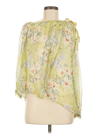 Pre-owned Jessie Liu 3/4 Sleeve Silk Top Green One Shoulder Neckline Tops