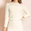 Jessie Liu Amari Merino Wool Sweater With Lace Yoke In Ivory In Multi
