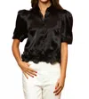 Jessie Liu Button Down Shirt With Flower Applique In Black In Black