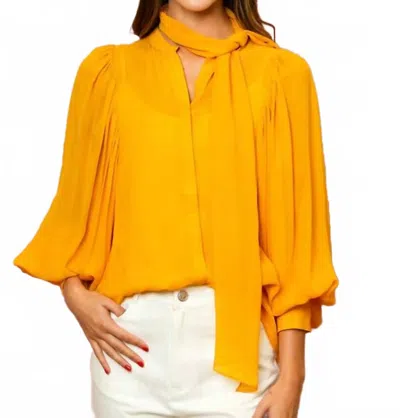 Jessie Liu Chiffon Button Down Blouse With Optional Tie In Yellow