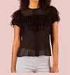 Jessie Liu Chiffon Clover Blouse With Tulle Ruffle In Black In Black
