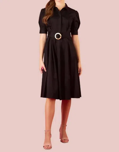 Jessie Liu Classic Cotton Shirt Dress With Buckle Belt In Black