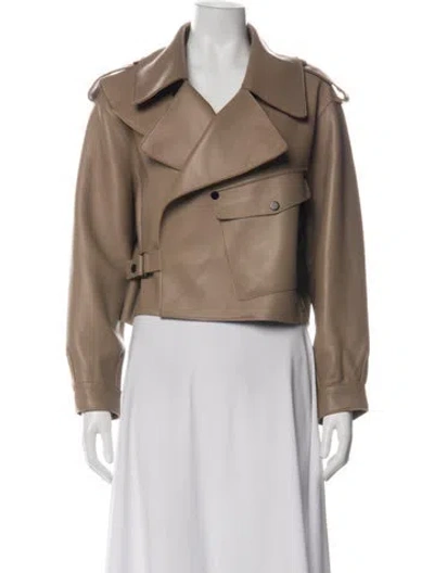 Pre-owned Jessie Liu Collection Lambskin Biker Jacket In Brown