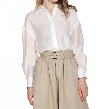 Jessie Liu Contrast Cuff Trim Voile Button Down Shirt In White
