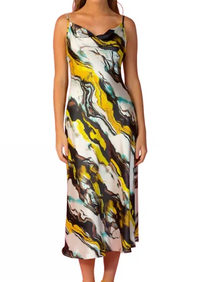 Jessie Liu Cowl Neck Slip Dress In Yellow Multi