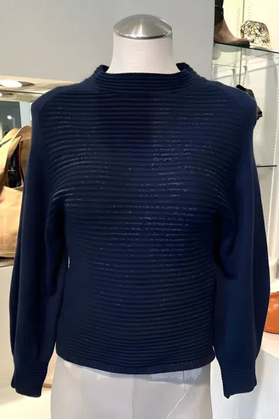 Jessie Liu Diagonal Mock Neck Sweater In Oceano In Multi