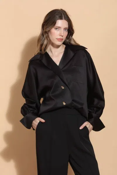 Jessie Liu Kimberly Shirt With Jewel Button Blouse In Black