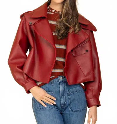 Jessie Liu Lambskin Long Sleeve Moto Jacket In Burgundy In Red