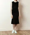 Jessie Liu Cotton Midi Dress With Trumpet Bottom In Black In Black
