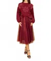 Jessie Liu Lilliana Tulle Skirt With Merino Wool Lining In Wine In Red