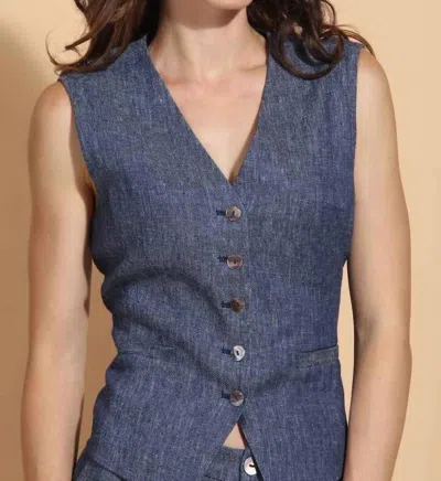 Jessie Liu Linen Twill Vest In Indigo In Blue