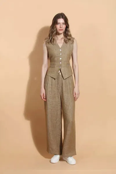 Jessie Liu Linen Twill Vest With Adjustable Waist In Ecru In Neutral
