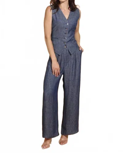 Jessie Liu Linen Twill Wide Leg Pants In Indigo In Blue