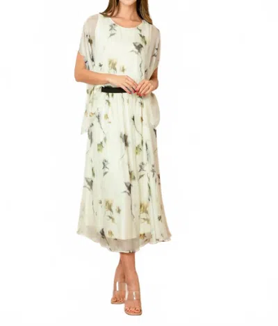 Jessie Liu Printed Silk Drape Blouse In White/multi