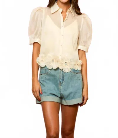 Jessie Liu Puff Sleeve Button Down Blouse In Ivory In Multi