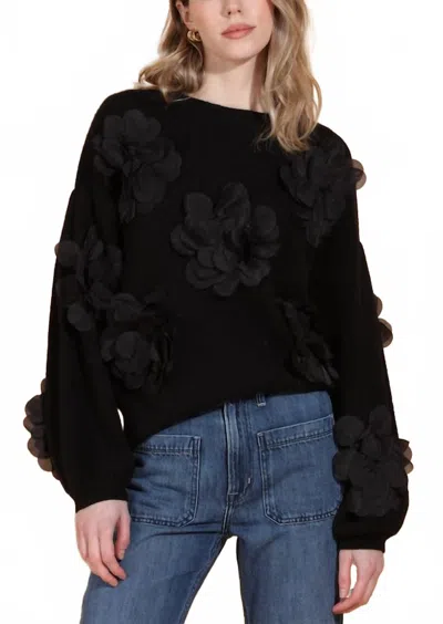 Jessie Liu Round Neck 3d Applique Sweater In Black