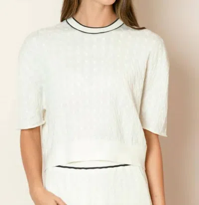 Jessie Liu Short Sleeve Cable Knit Sweater In Ivory In White