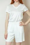 Jessie Liu Silk Cotton V Neck T Shirt In White In White