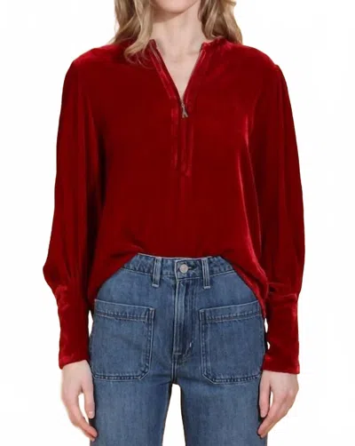 Jessie Liu Silk Velvet Zip Front Blouse In Red