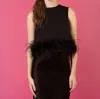 Jessie Liu Sleeveless Cotton Top With Feathers In Black In Black