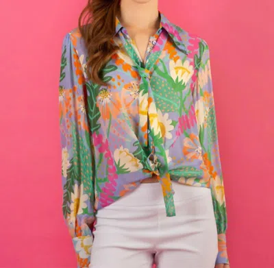Jessie Liu Summer Floral Print Silk Shirt Blouse In Purple Floral