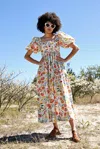 Jessie Zhao Flower Land Square Neck Cotton Midi Dress In Multi