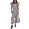 Jessie Zhao Purple Garden Scoop Neck Cotton Midi Dress In Purple