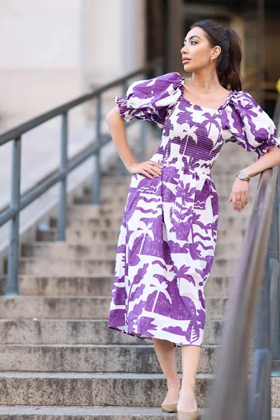 Jessie Zhao Malie Smocked Purple Midi Dress
