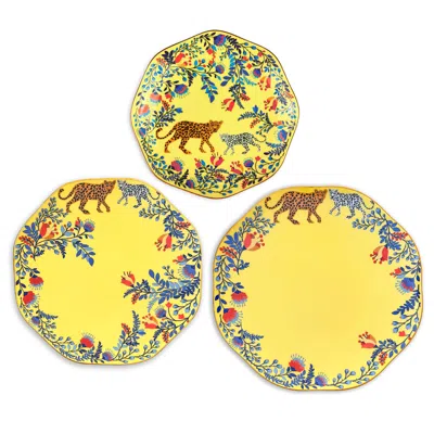 Jessie Zhao New York Amazon Rainforest Bone China Plates In Yellow, Set Of Three