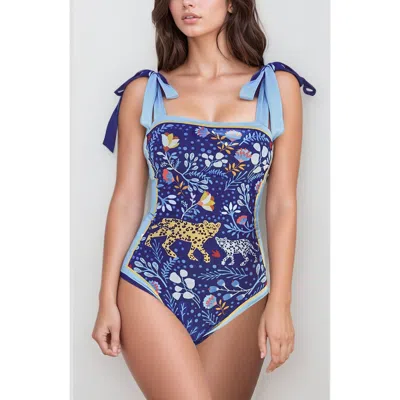 Jessie Zhao New York Amazon Rainforest Reversible One Piece Swimsuit In Blue/yellow