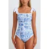 Jessie Zhao New York Blue Garden Reversible One-piece Swimsuit In Blue