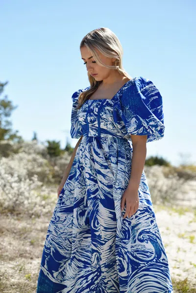 Jessie Zhao New York Blue Printmaking Square-neck Cotton Midi Dress