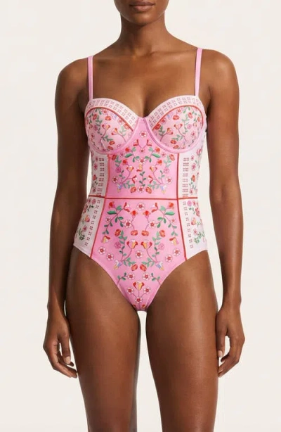Jessie Zhao New York Blush Botanica One Piece Swimsuit In Multi