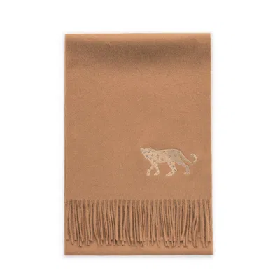Jessie Zhao New York Cashmere Scarf With Leopard Embroidery - Camel