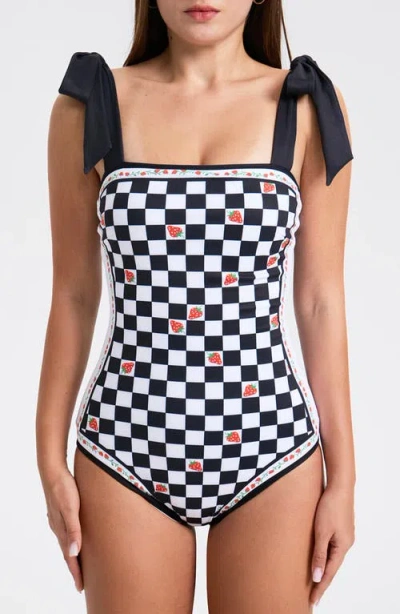 Jessie Zhao New York Women's Black Checkerboard Imagination Reversible One-piece Swimsuit In Black/white