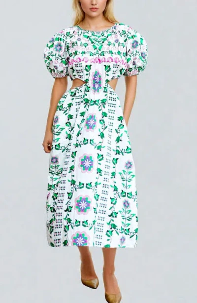 Jessie Zhao New York Danielle Green Garden Midi Dress In Multi