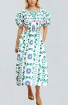 Jessie Zhao New York Danielle Green Garden Midi Dress In Multi