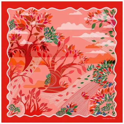 Jessie Zhao New York Double Sided Silk Scarf Crossing Red