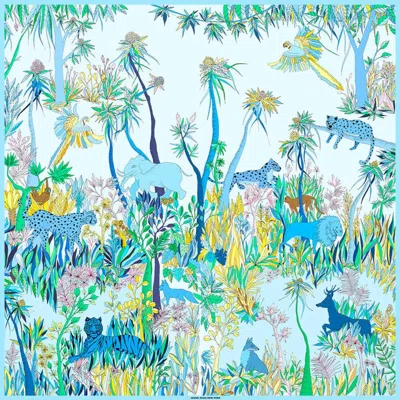 Jessie Zhao New York Double Sided Silk Scarf Of Blue Animal Kingdom