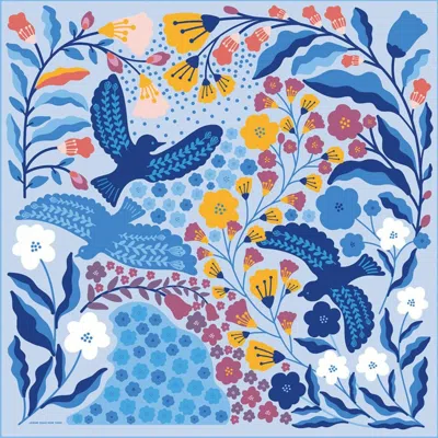 JESSIE ZHAO NEW YORK DOUBLE SIDED SILK SCARF OF BLUE BIRDS