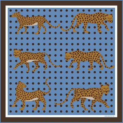 JESSIE ZHAO NEW YORK DOUBLE SIDED SILK SCARF OF BLUE LEOPARDS GARDEN