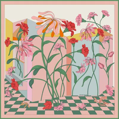 Jessie Zhao New York Double Sided Silk Scarf Of Flowers Daydreams In Pink