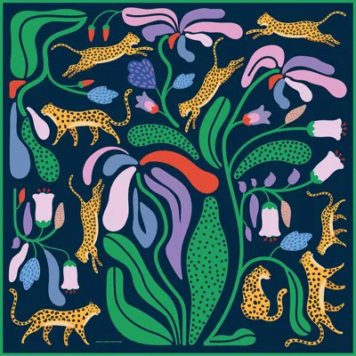 JESSIE ZHAO NEW YORK DOUBLE SIDED SILK SCARF OF JUNGLE NIGHT