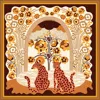 Jessie Zhao New York Double Sided Silk Scarf Of Leopards With Floral Fountain